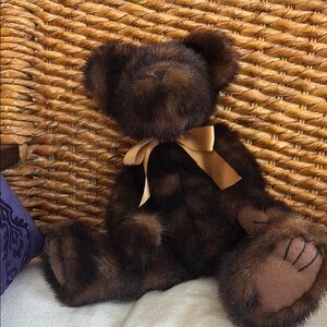 Boyds Bears Plush Teddy with Gold Ribbon , Mohair, head bean collection
